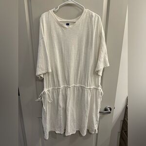 Old Navy Plus Size White T-Shirt Dress with Synched Waist and Drawstring